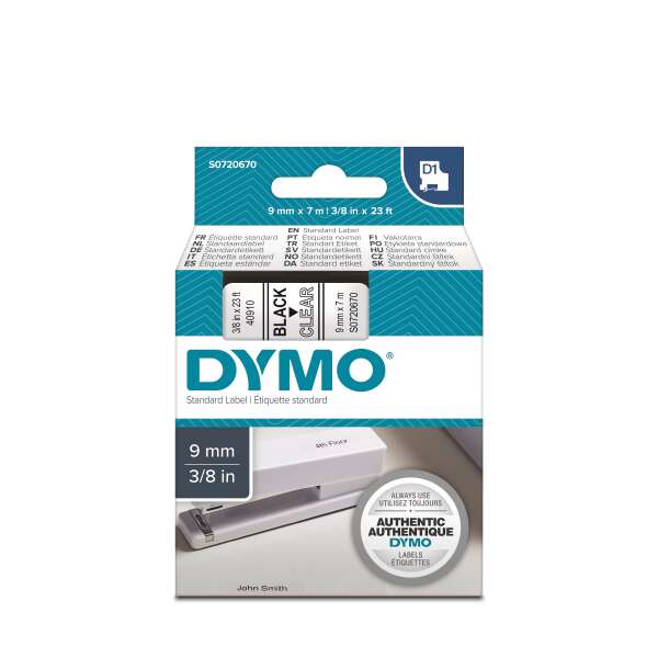 DYMO S0720670 - картридж D1 с лентой (прозрачная, шрифт черный), 9 мм х 7 м