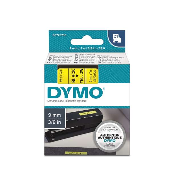 DYMO S0720730 - картридж D1 с лентой (желтая, шрифт черный), 9 мм х 7 м