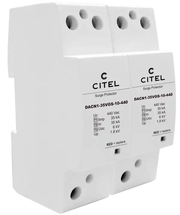 CITEL DACN1-35VGS-20-440 — УЗИП 1+2+3 Iimp 35 kA ,In 35kA Imax 70 kA UC 440Vac схема 2+0 , визуальная и дистанционная сигнализация